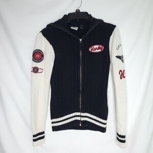 HARLEY DAVIDSON Women's Full Zip Cardigan With Sleeve Patches SMALL